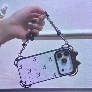 Stylish Black and White Phone Case with Chain